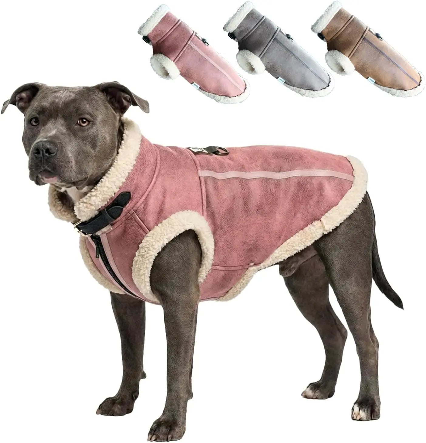 Retro Aviator Dog Jacket Faux Leather Sherpa Coat XS-3XL Winter Pink Xx-Large