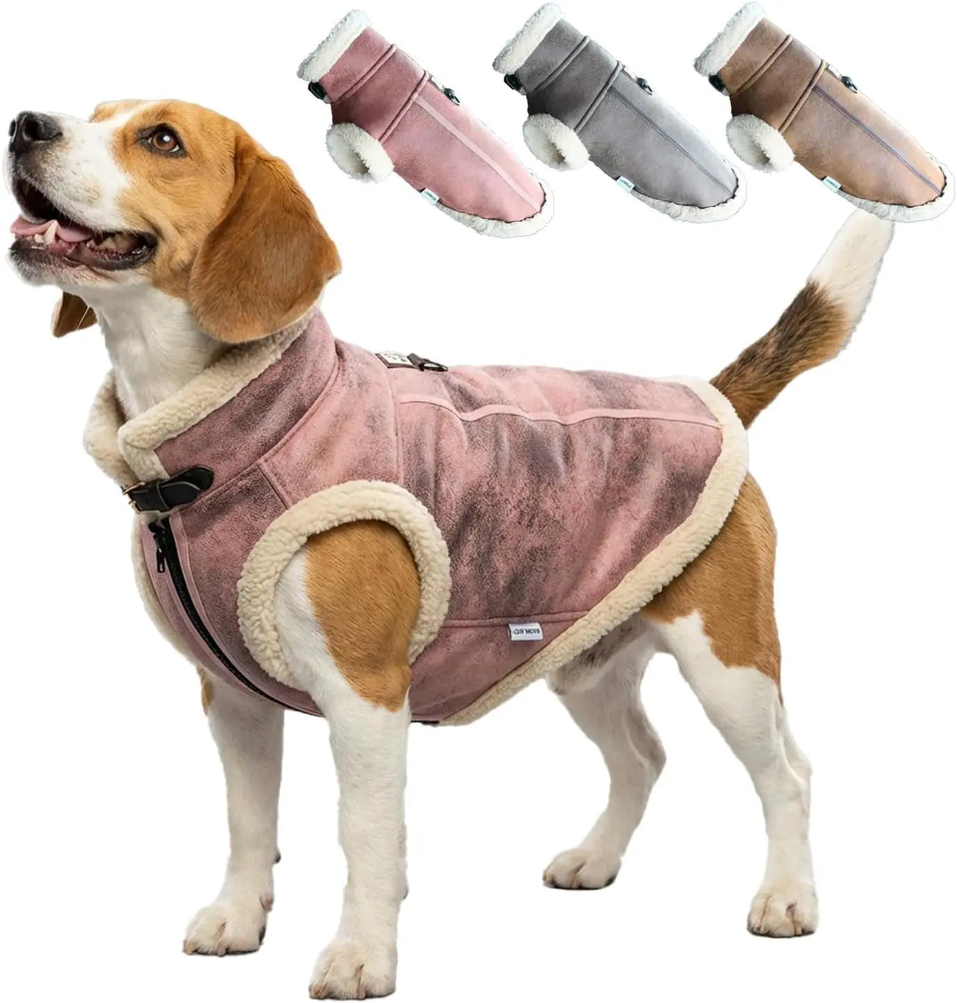 Retro Aviator Dog Jacket Faux Leather Sherpa Coat XS-3XL Winter Pink X-Large