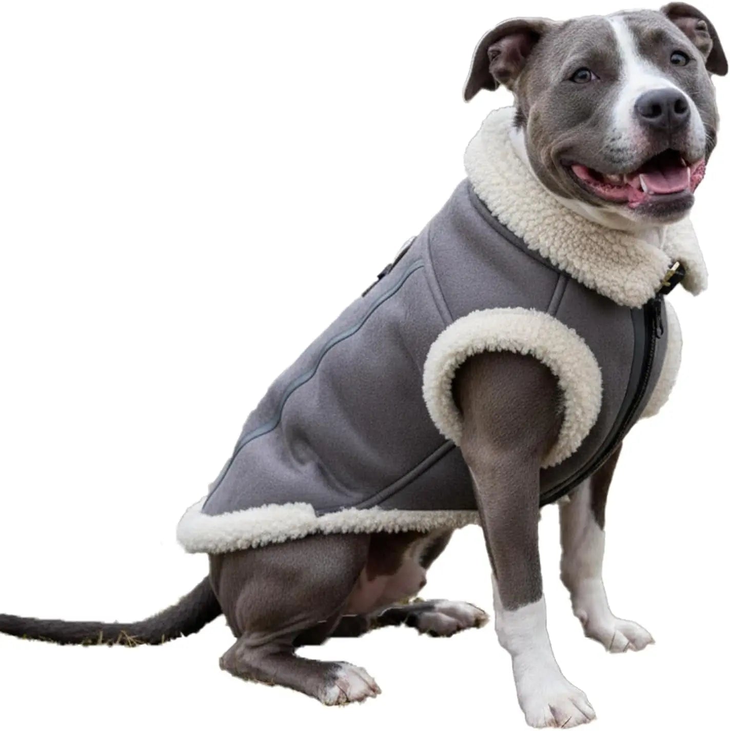 Retro Aviator Dog Jacket Faux Leather Sherpa Coat XS-3XL Winter Gray Xx-Large