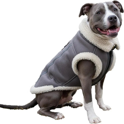 Retro Aviator Dog Jacket Faux Leather Sherpa Coat XS-3XL Winter Gray Xx-Large