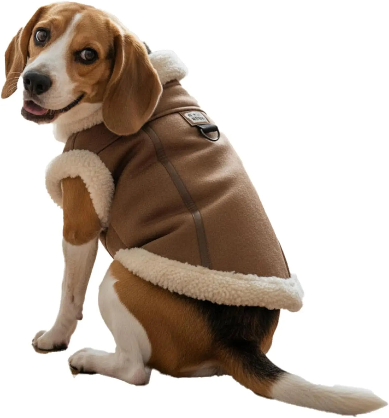 Retro Aviator Dog Jacket Faux Leather Sherpa Coat XS-3XL Winter Coffee X-Large