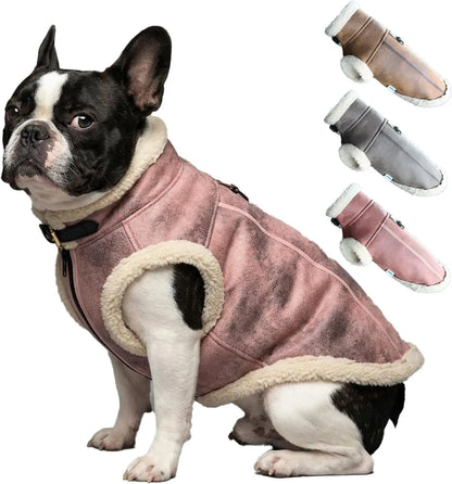 Retro Aviator Dog Jacket Faux Leather Sherpa Coat XS-3XL Winter Pink Large