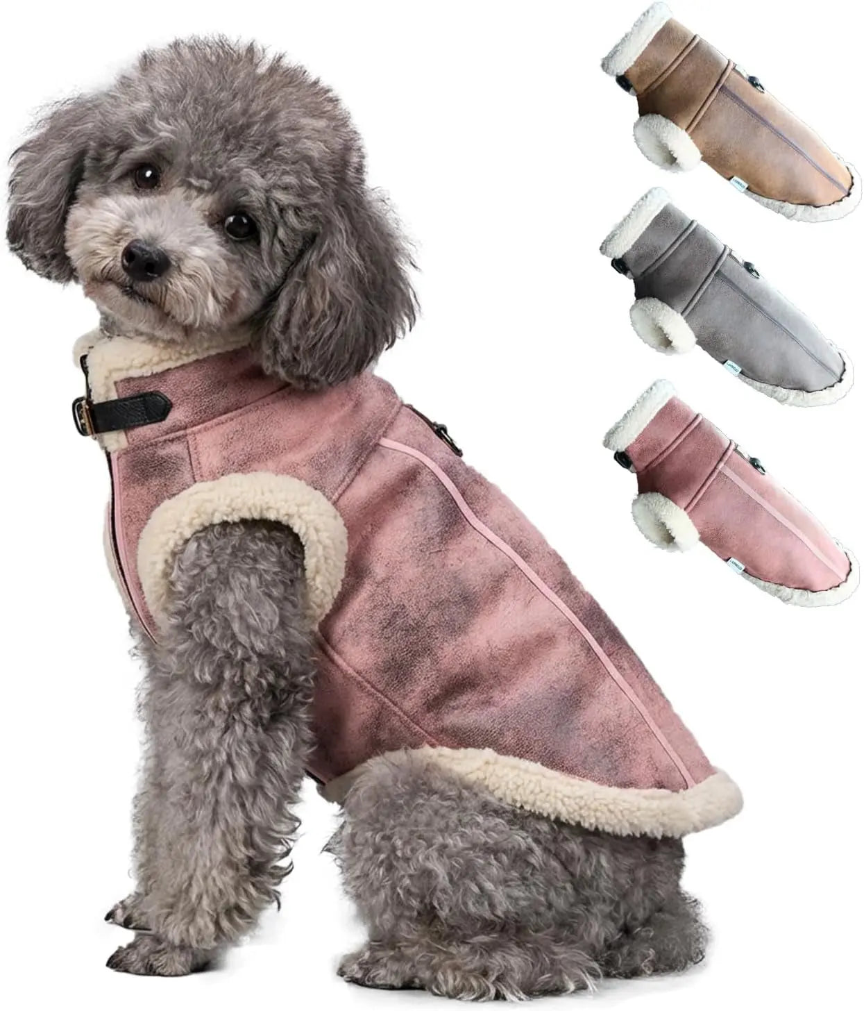 Retro Aviator Dog Jacket Faux Leather Sherpa Coat XS-3XL Winter Pink Small