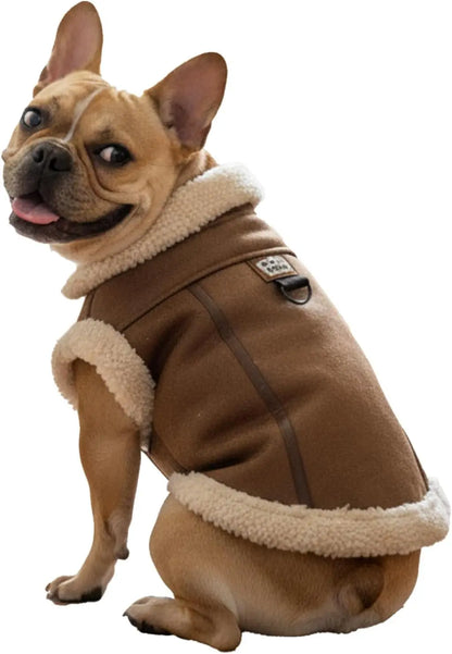 Retro Aviator Dog Jacket Faux Leather Sherpa Coat XS-3XL Winter Coffee Large