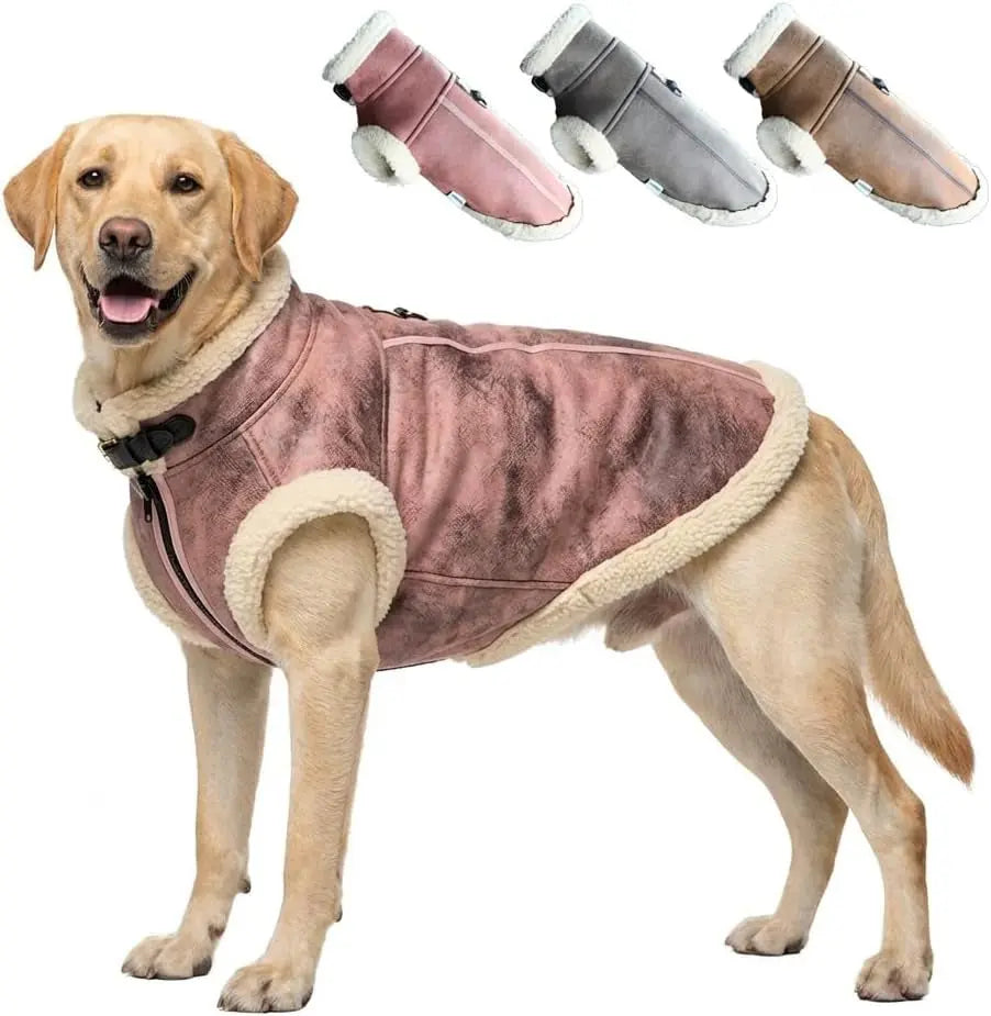Retro Aviator Dog Jacket Faux Leather Sherpa Coat XS-3XL Winter Pink Xxx-Large