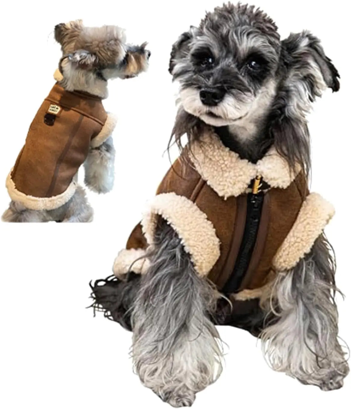 Retro Aviator Dog Jacket Faux Leather Sherpa Coat XS-3XL Winter Coffee Medium