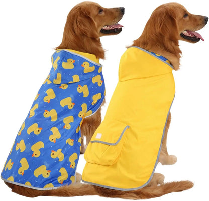 Reversible Waterproof Dog Raincoat – Hooded Slicker Poncho Jacket, S–XXXL Ducks Yellow