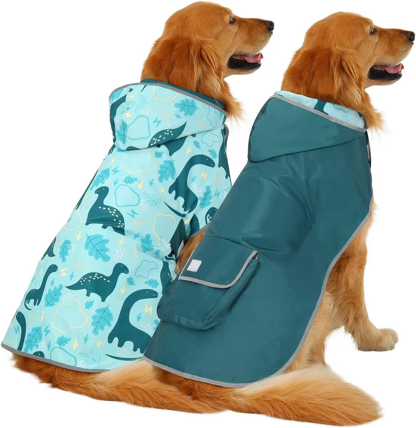Reversible Waterproof Dog Raincoat – Hooded Slicker Poncho Jacket, S–XXXL Dinosaurs
