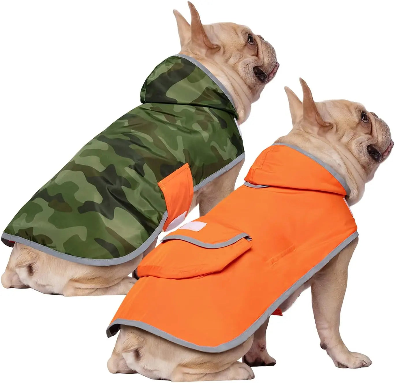 Reversible Waterproof Dog Raincoat – Hooded Slicker Poncho Jacket, S–XXXL Camo Orange Medium