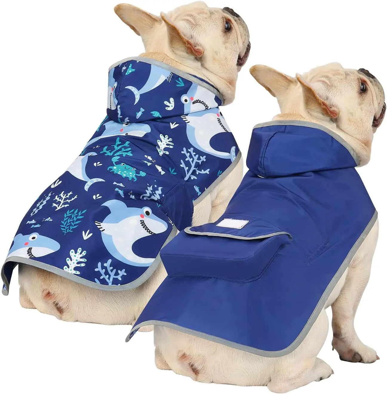 Reversible Waterproof Dog Raincoat – Hooded Slicker Poncho Jacket, S–XXXL Sharks