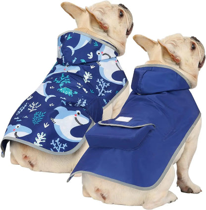 Reversible Waterproof Dog Raincoat – Hooded Slicker Poncho Jacket, S–XXXL Sharks