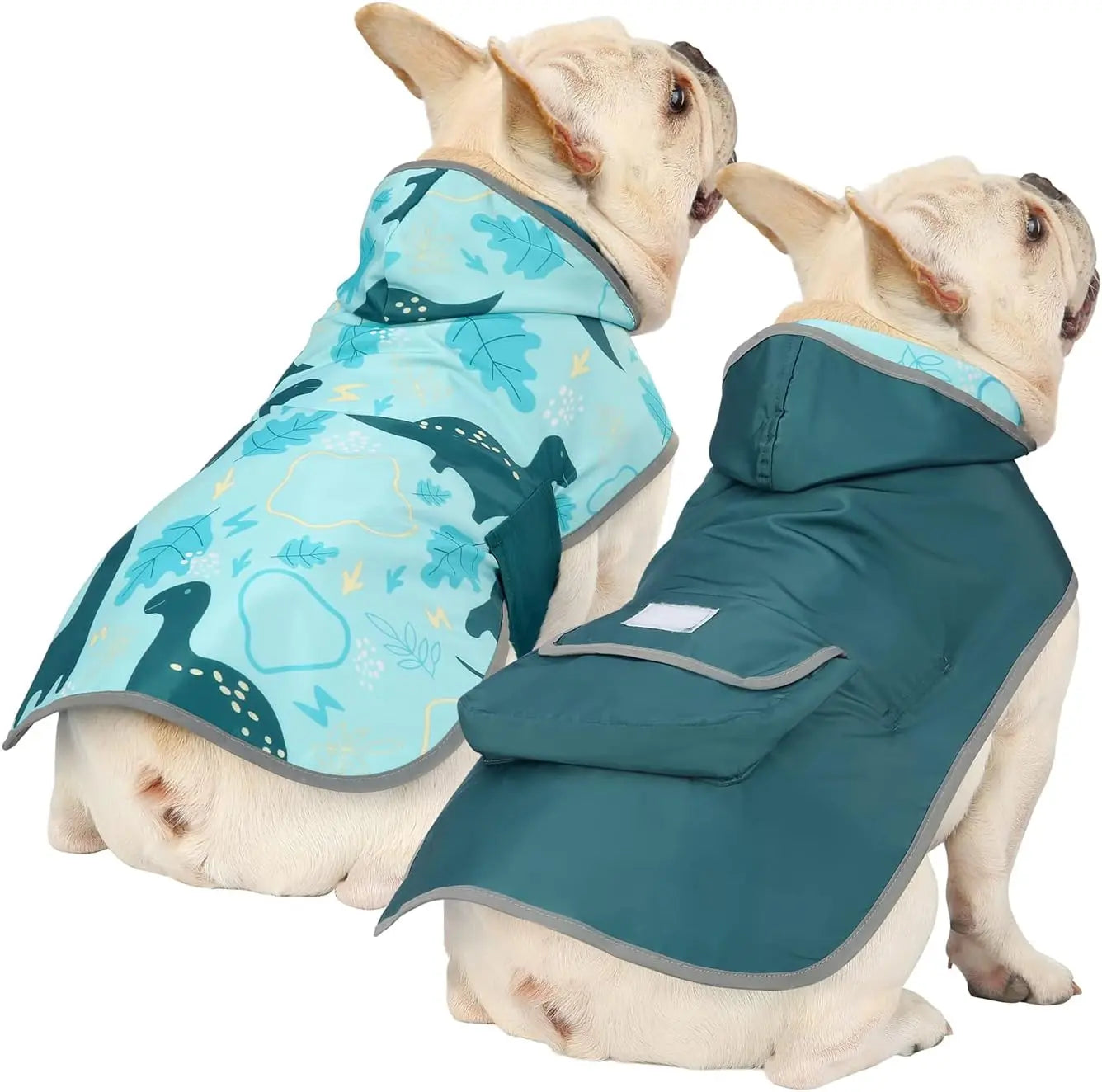 Reversible Waterproof Dog Raincoat – Hooded Slicker Poncho Jacket, S–XXXL Dinosaurs