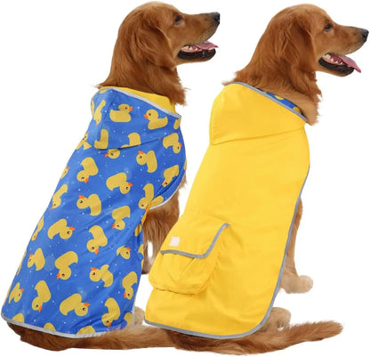Reversible Waterproof Dog Raincoat – Hooded Slicker Poncho Jacket, S–XXXL Ducks Yellow Xxx-Large