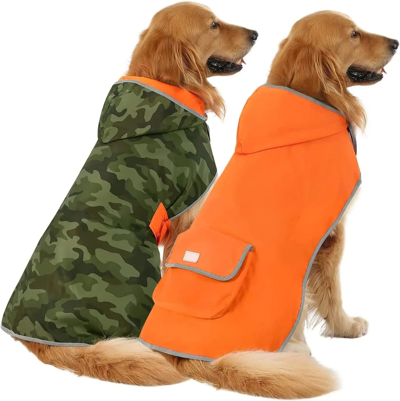 Reversible Waterproof Dog Raincoat – Hooded Slicker Poncho Jacket, S–XXXL Camo Orange Xxx-Large