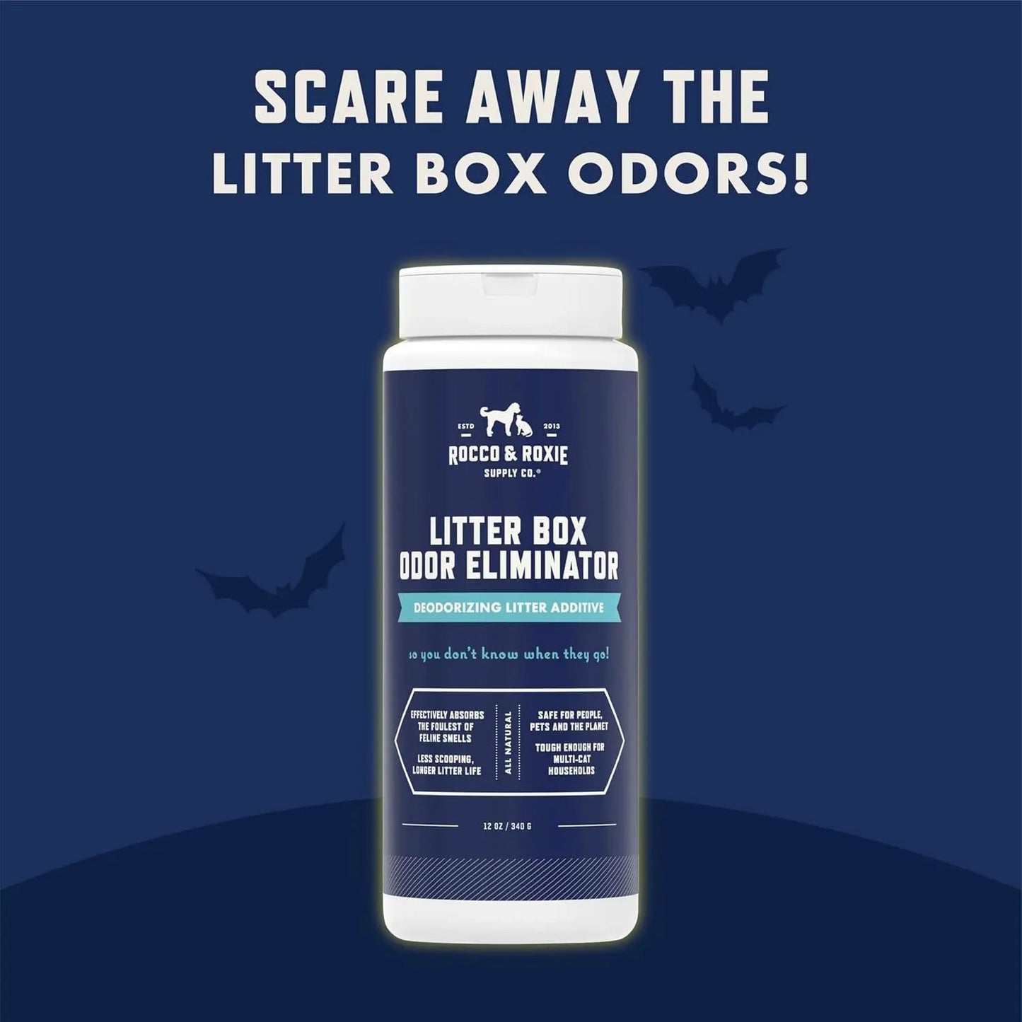 Rocco & Roxie Litter Box Odor Eliminator – Natural Cat Litter Deodorizer, 12 oz