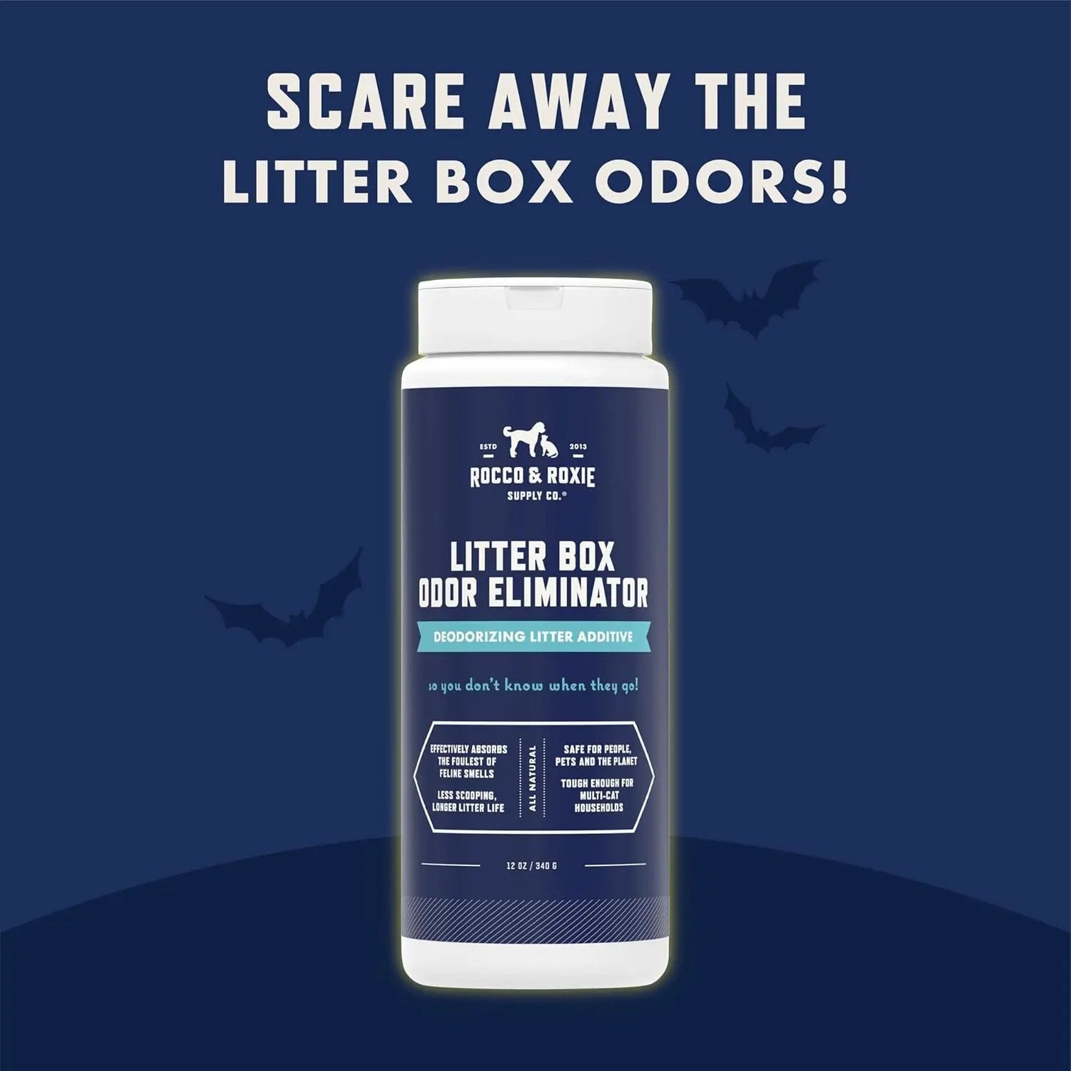 Rocco & Roxie Litter Box Odor Eliminator – Natural Cat Litter Deodorizer, 12 oz