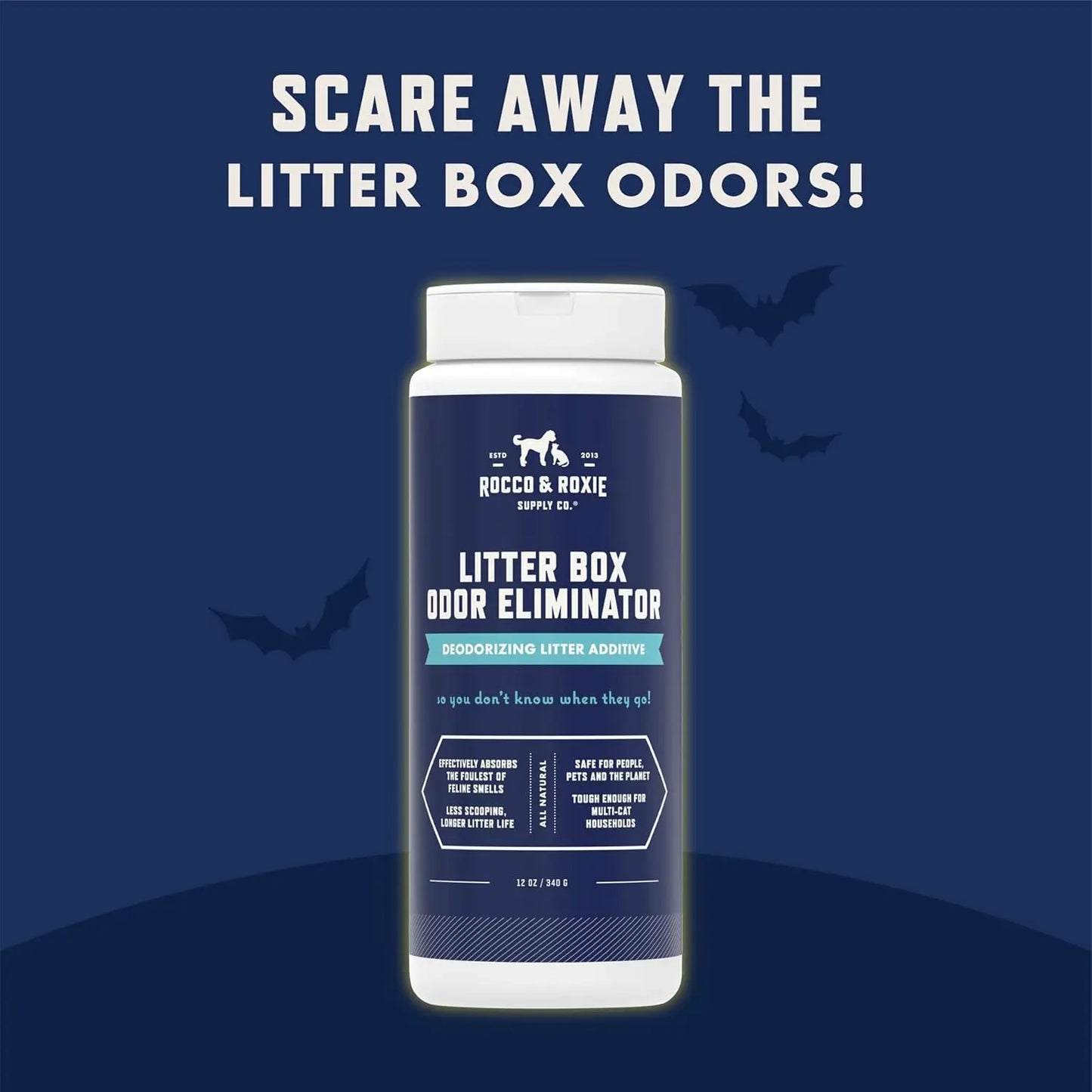 Rocco & Roxie Litter Box Odor Eliminator – Natural Cat Litter Deodorizer, 12 oz