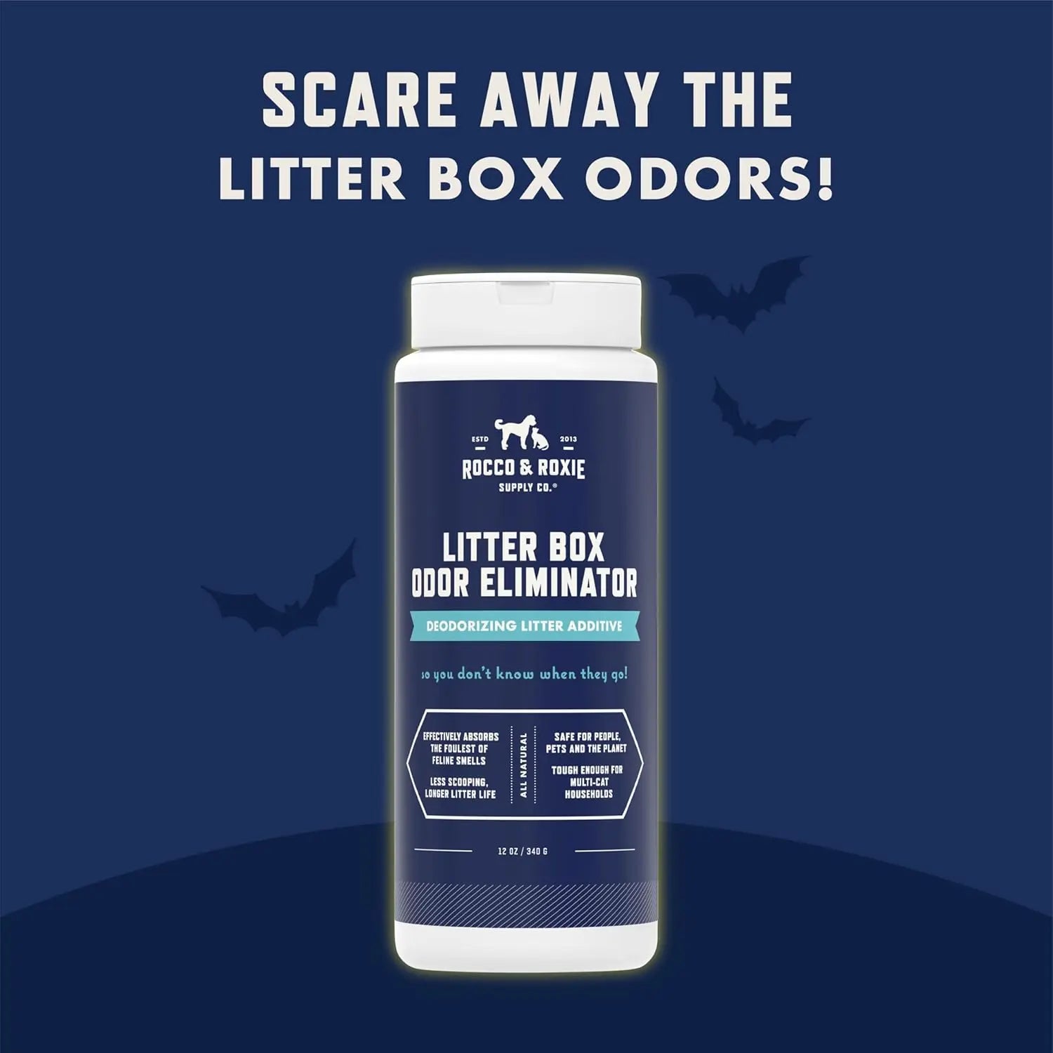 Rocco & Roxie Litter Box Odor Eliminator – Natural Cat Litter Deodorizer, 12 oz