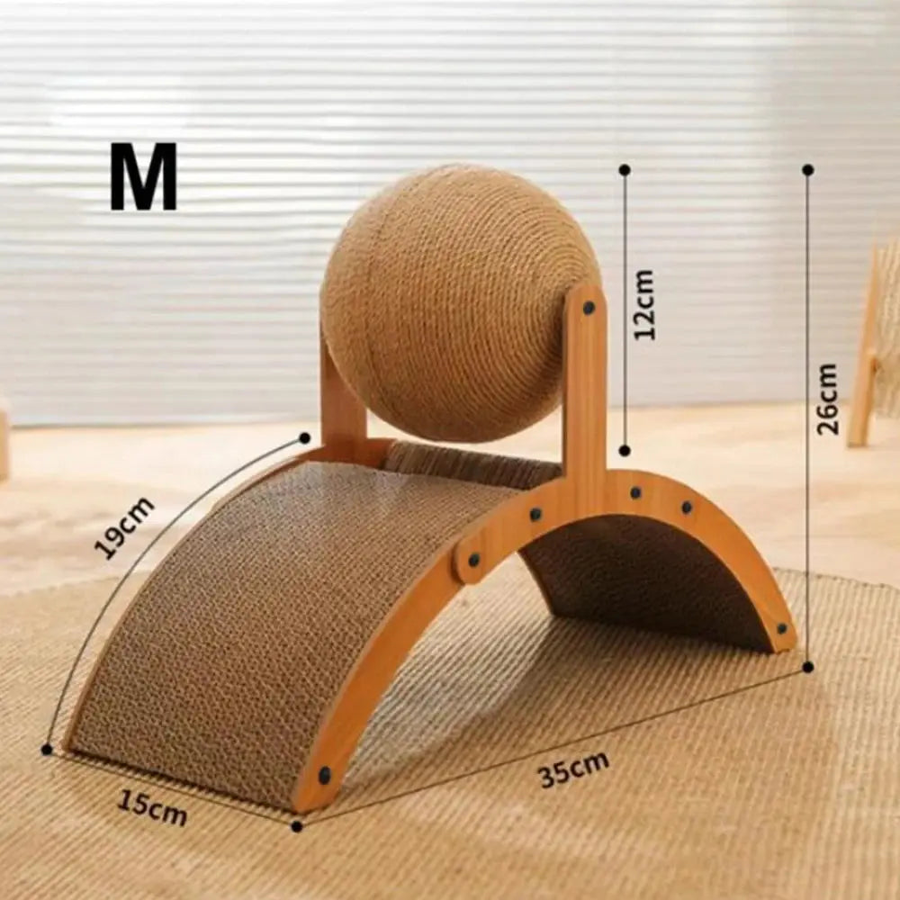 Wooden Cat Climbing Arch with Rotating Sisal Ball, Scratch-Resistant Post & Play Tower M Medium