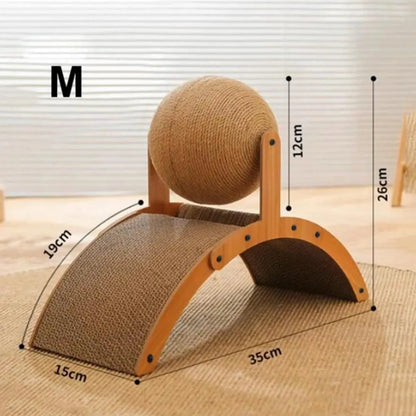 Wooden Cat Climbing Arch with Rotating Sisal Ball, Scratch-Resistant Post & Play Tower M Medium