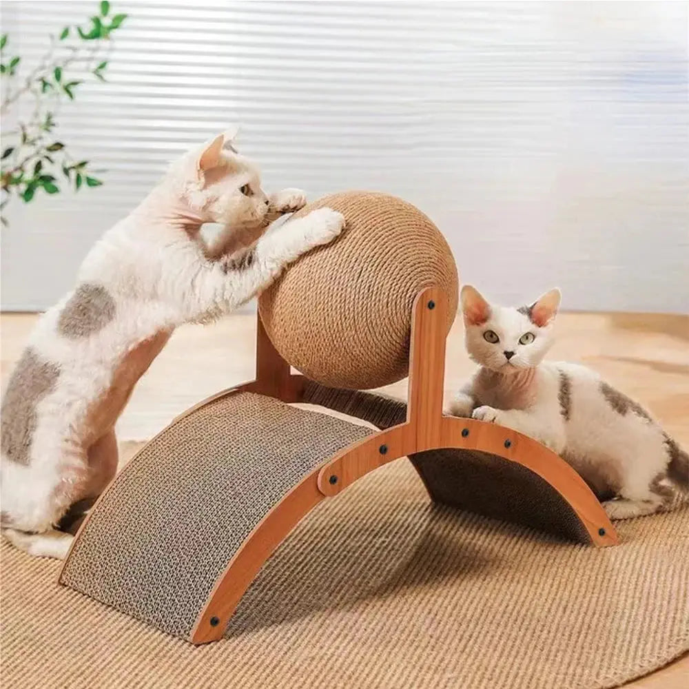 Wooden Cat Climbing Arch with Rotating Sisal Ball, Scratch-Resistant Post & Play Tower