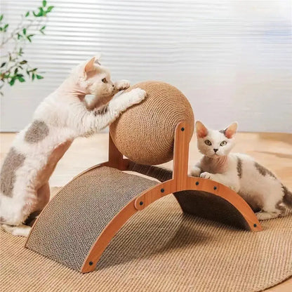 Wooden Cat Climbing Arch with Rotating Sisal Ball, Scratch-Resistant Post & Play Tower