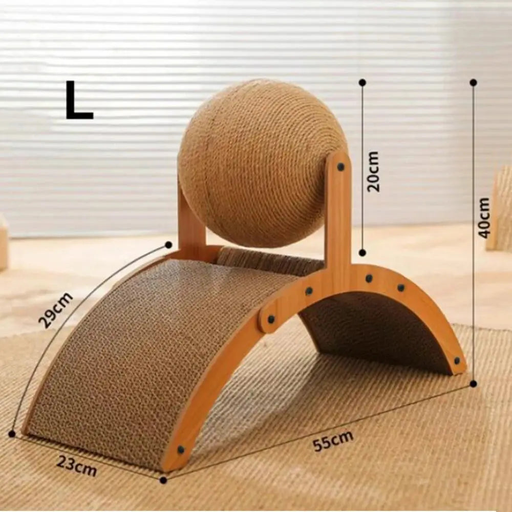 Wooden Cat Climbing Arch with Rotating Sisal Ball, Scratch-Resistant Post & Play Tower L Large