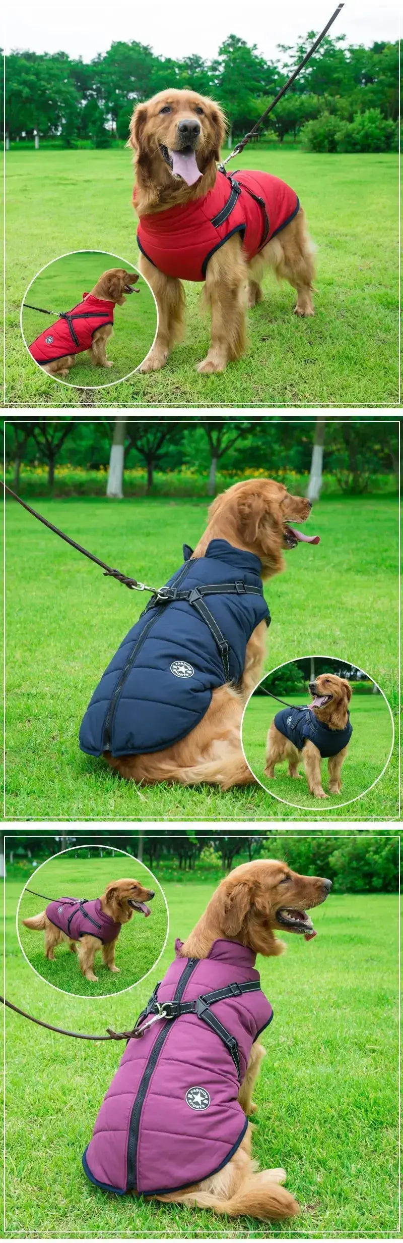 Winter Dog Jacket with Built-in Harness – Warm Waterproof Pet Coat, Cold Weather Dog Clothes