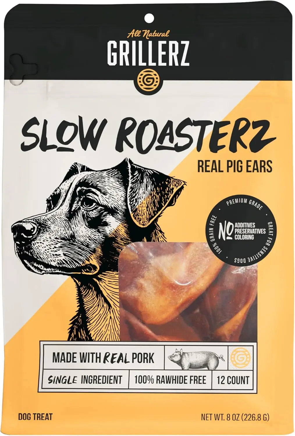 Scott Pet Grillerz Pig Ears Dog Chews, 12 Count, All-Natural Single Ingredient Pig Ears 12Ct
