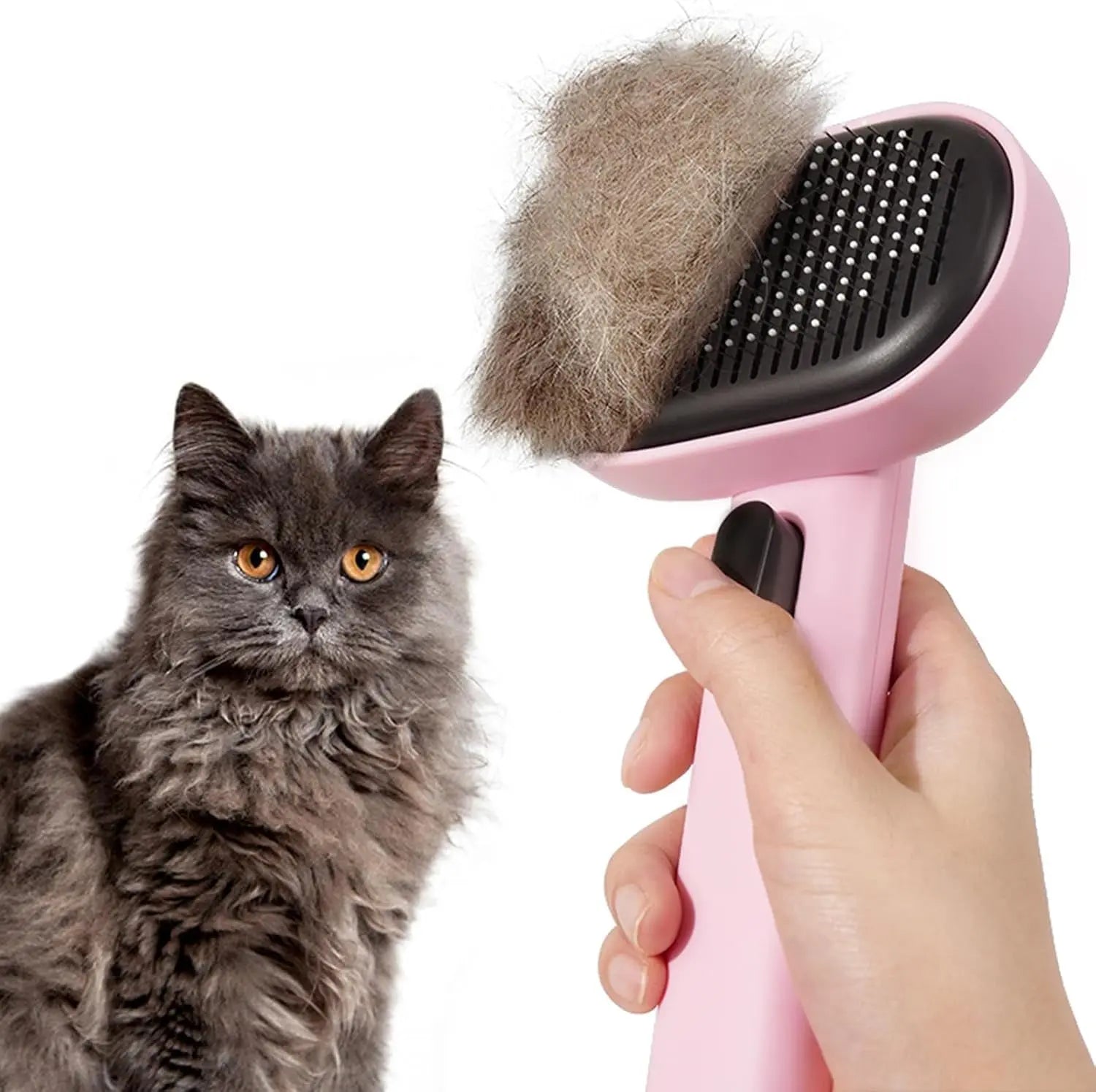 Self Cleaning Cat Brush for Shedding & Massage Short Long Hair Grooming Pink