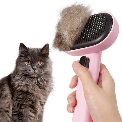 Self Cleaning Cat Brush for Shedding & Massage Short Long Hair Grooming Pink