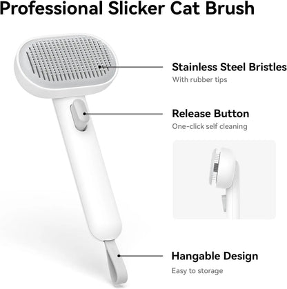Self Cleaning Cat Brush for Shedding & Massage Short Long Hair Grooming
