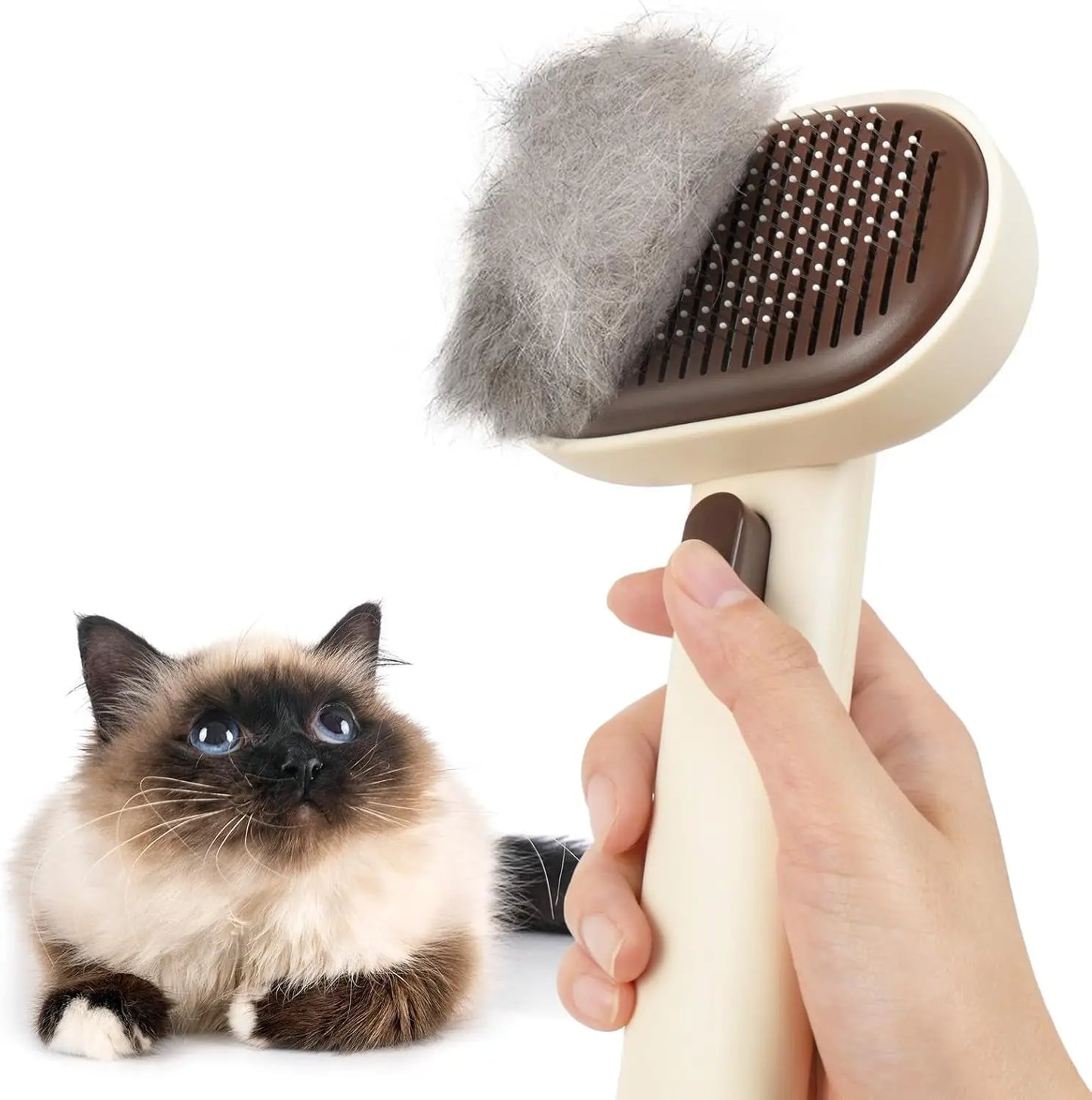 Self Cleaning Cat Brush for Shedding & Massage Short Long Hair Grooming Brown