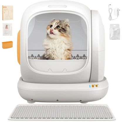 Self-Cleaning Cat Litter Box 75L XL Smart Auto Box w/ APP, Odor Control & Safety White