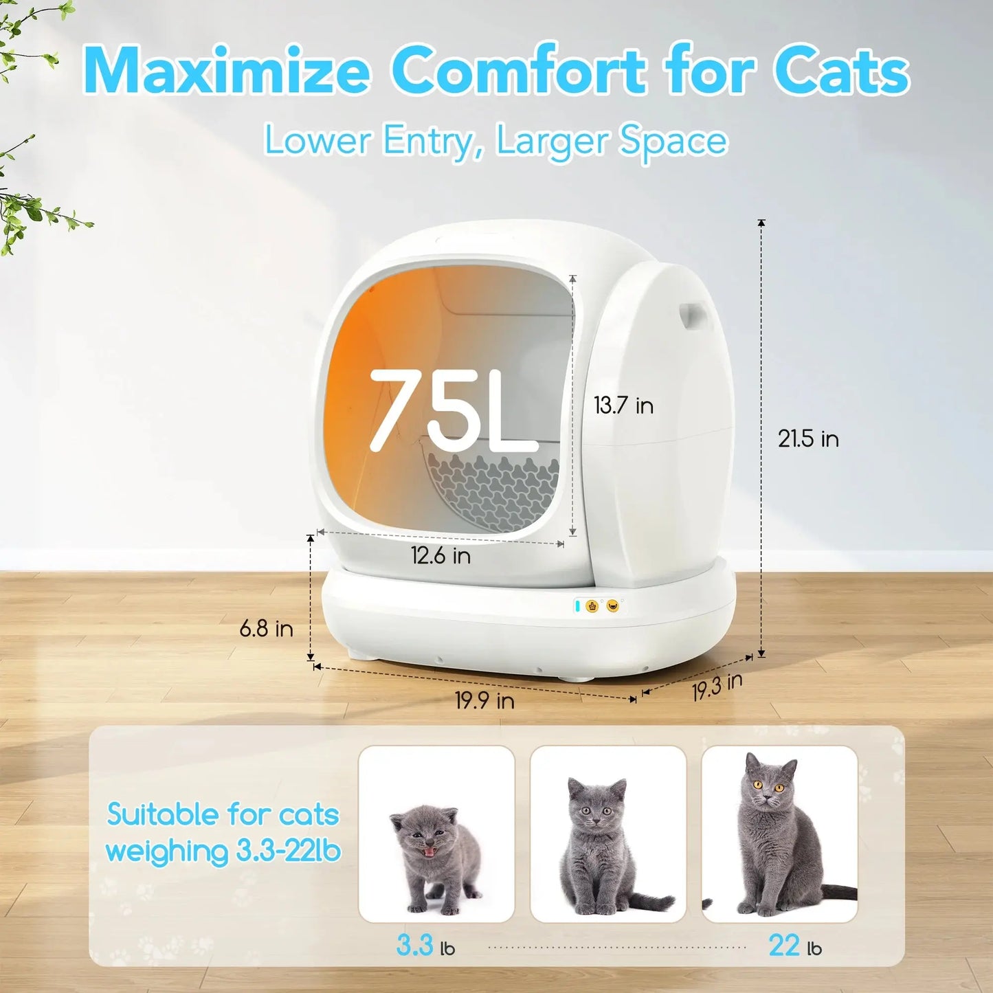Self-Cleaning Cat Litter Box 75L XL Smart Auto Box w/ APP, Odor Control & Safety