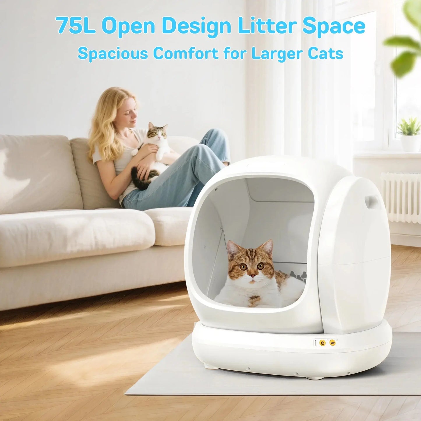 Self-Cleaning Cat Litter Box 75L XL Smart Auto Box w/ APP, Odor Control & Safety