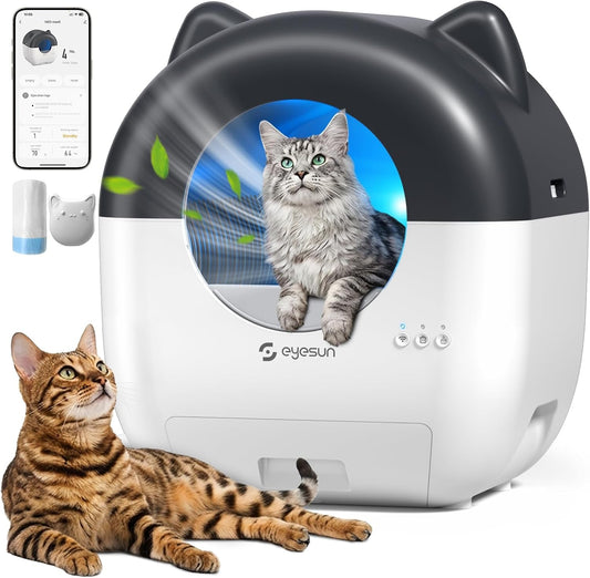 Self Cleaning Cat Litter Box 76L Smart App Control Quiet Multi-Cat Gray