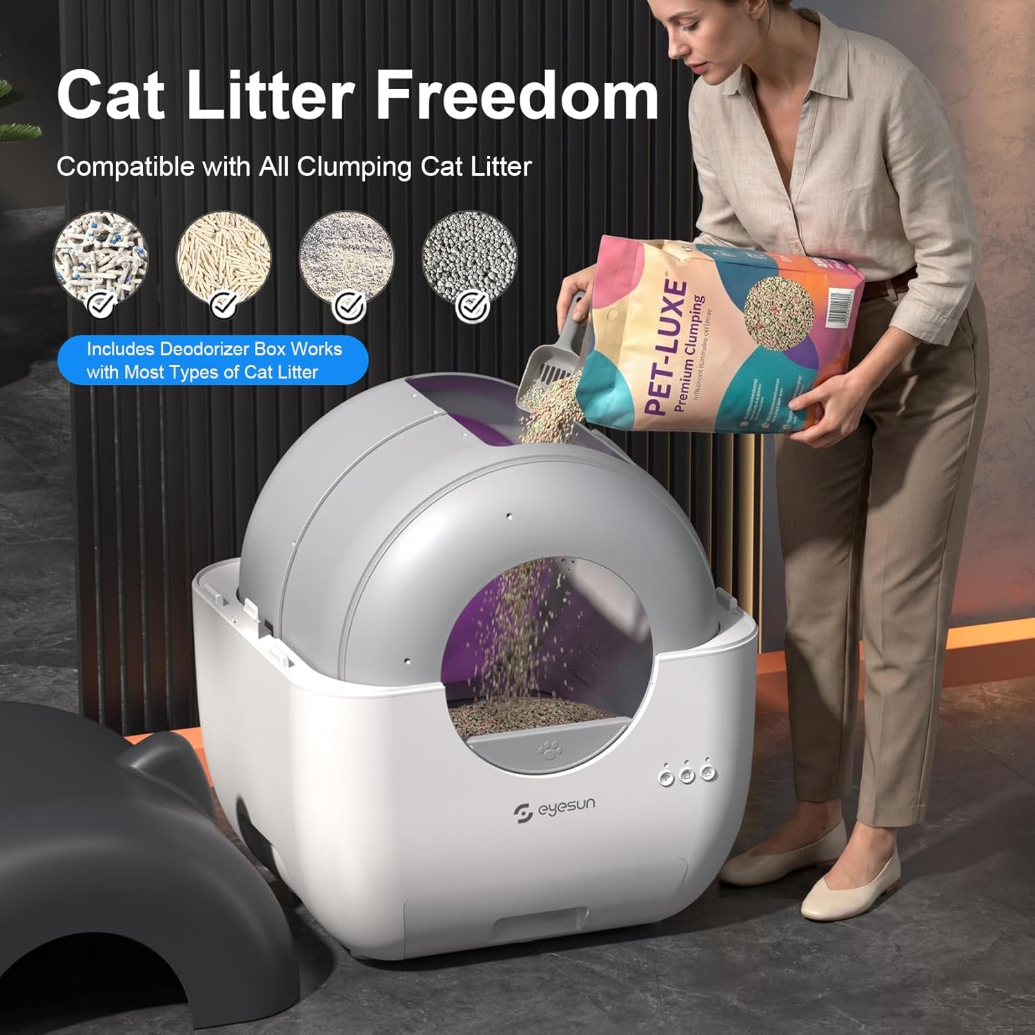 Self Cleaning Cat Litter Box 76L Smart App Control Quiet Multi-Cat
