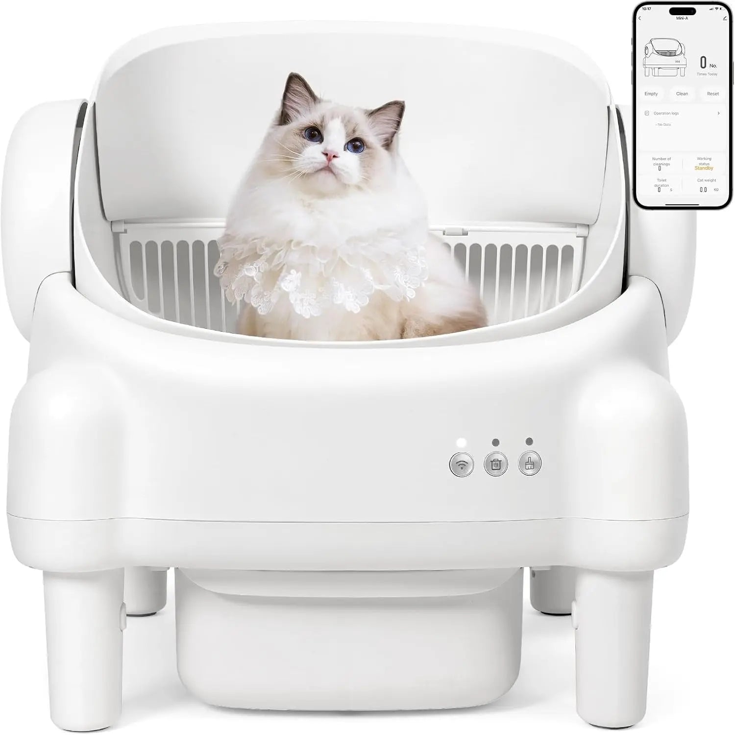 Self-Cleaning WiFi Litter Box for Multiple Cats with App Control Cream White