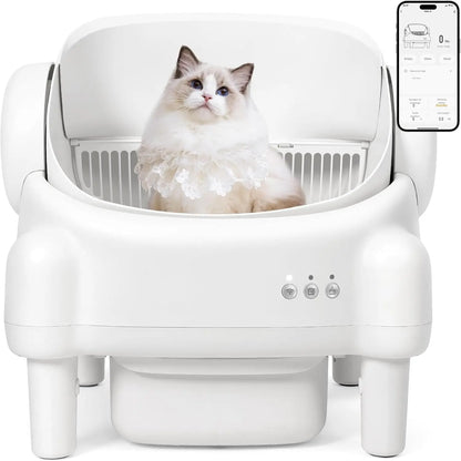 Self-Cleaning WiFi Litter Box for Multiple Cats with App Control Cream White