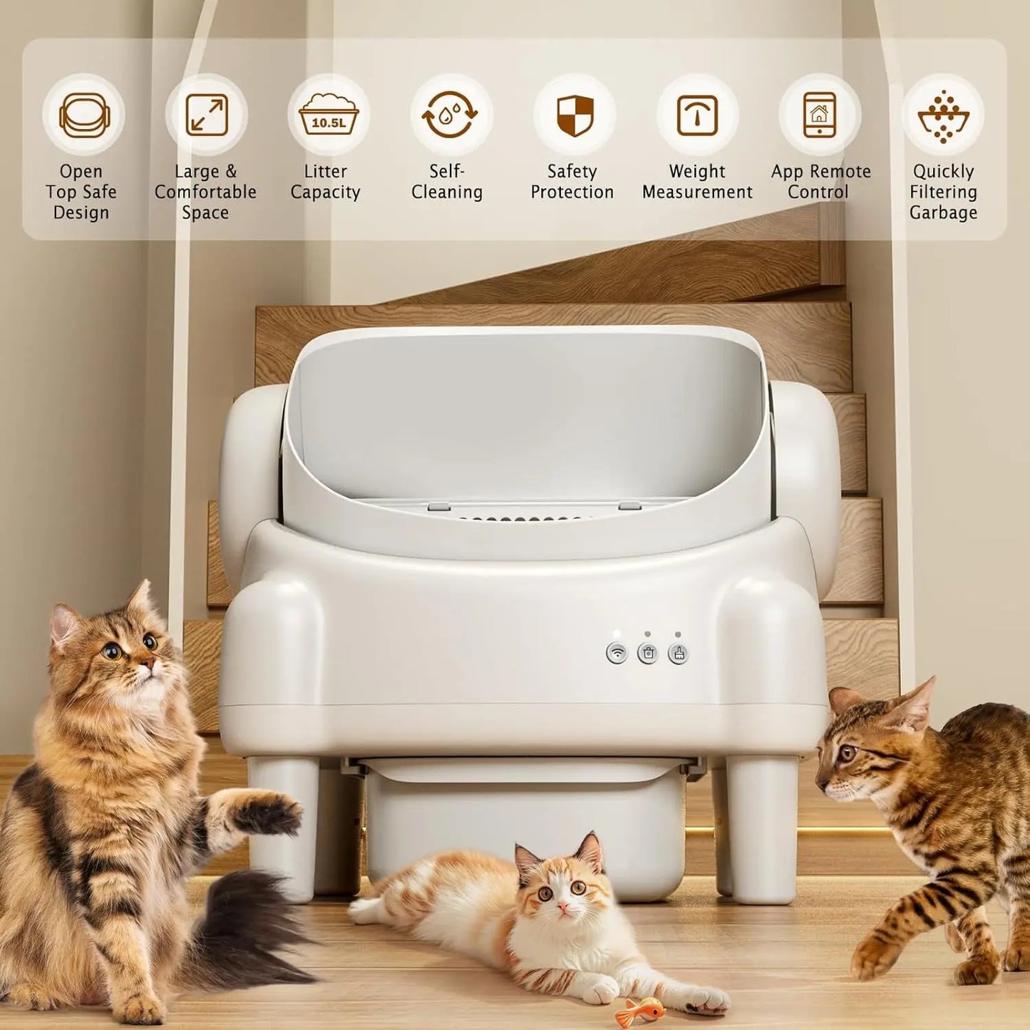 Self-Cleaning WiFi Litter Box for Multiple Cats with App Control