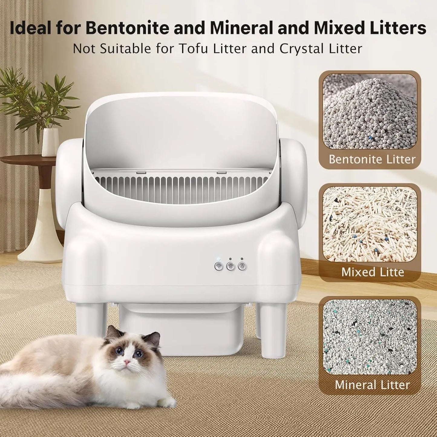 Self-Cleaning WiFi Litter Box for Multiple Cats with App Control