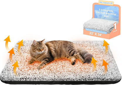 Self Warming Cat Bed – Dual Foil, Washable Cover, Non-Slip Gray 22"X34"