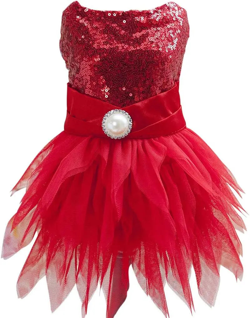 Sequin Bow Party Dress for Small Dogs Formal Dance Outfit All Sizes Red