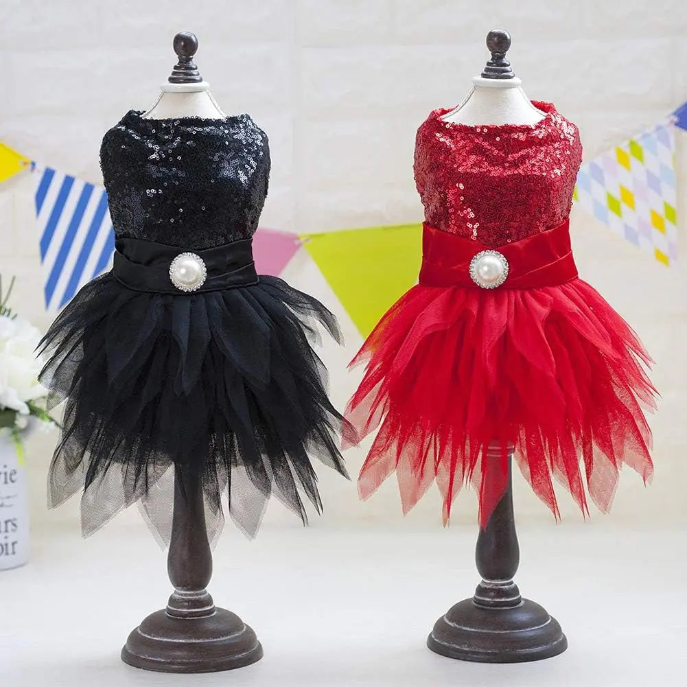 Sequin Bow Party Dress for Small Dogs Formal Dance Outfit All Sizes