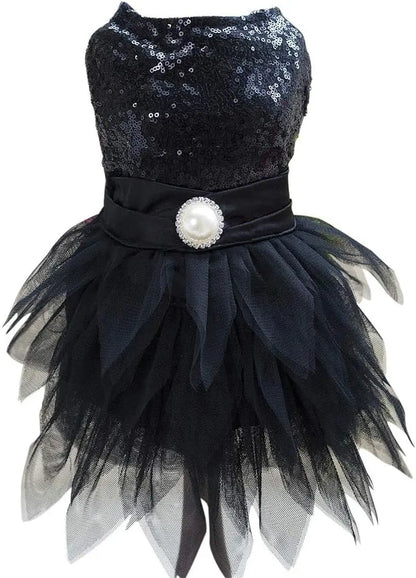 Sequin Bow Party Dress for Small Dogs Formal Dance Outfit All Sizes Black