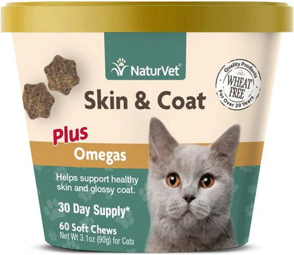 Skin & Coat Plus Omegas for Cats – 60 Soft Chews Pet Vitamins 60 Soft Chews