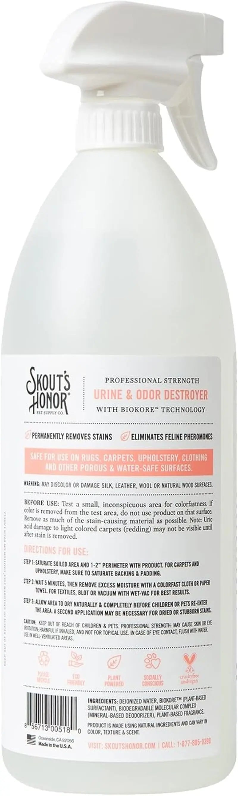 Skout's Honor Cat Urine & Odor Destroyer 35oz Carpet Cleaner Pro Strength