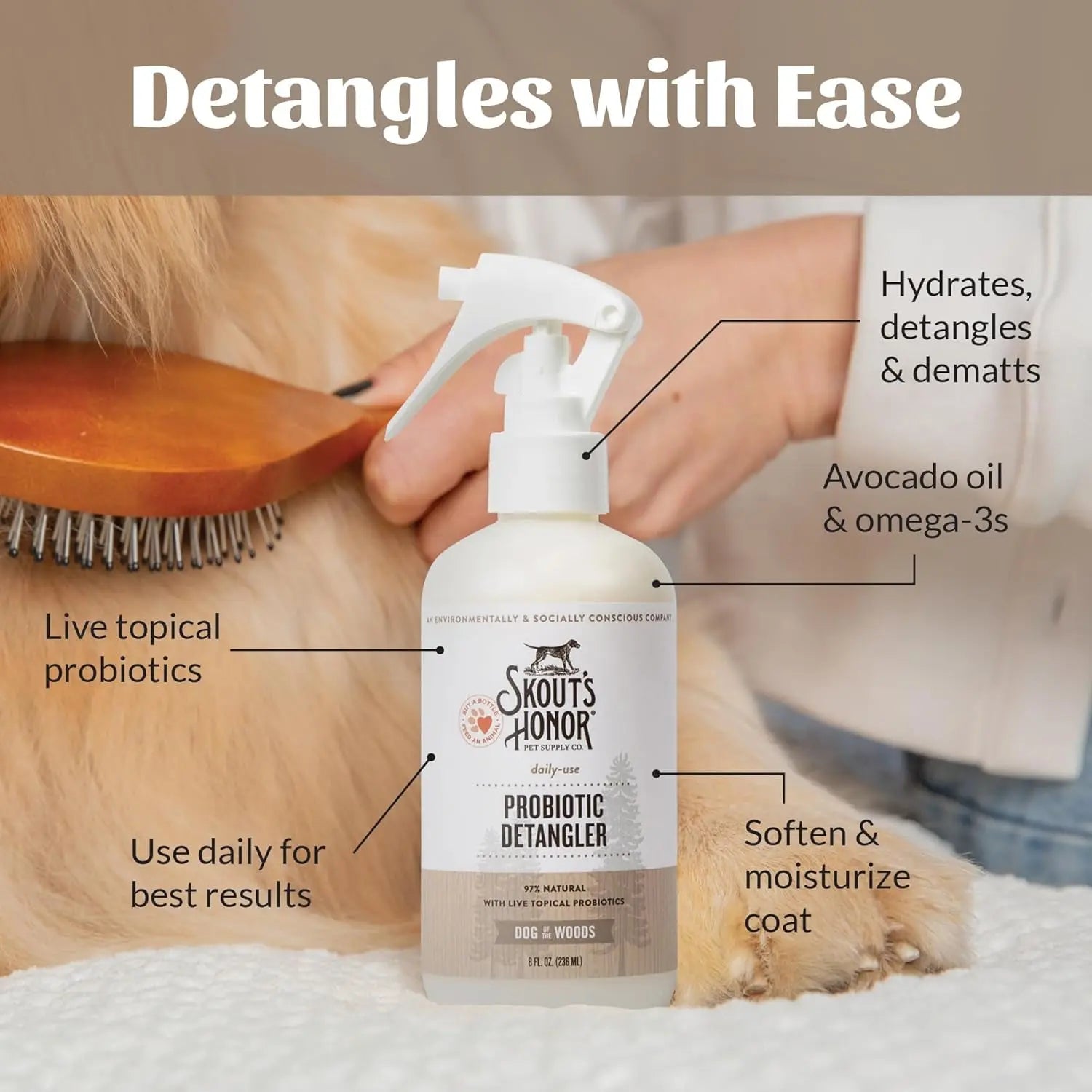 Skout’s Honor Probiotic Pet Detangler Spray – Hydrating & Conditioning