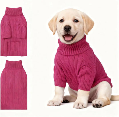 Small Dog Warm Turtleneck Cable Knit Sweater Thermal Pullover All Colors Hot Pink(Order One Size Up) X-Large